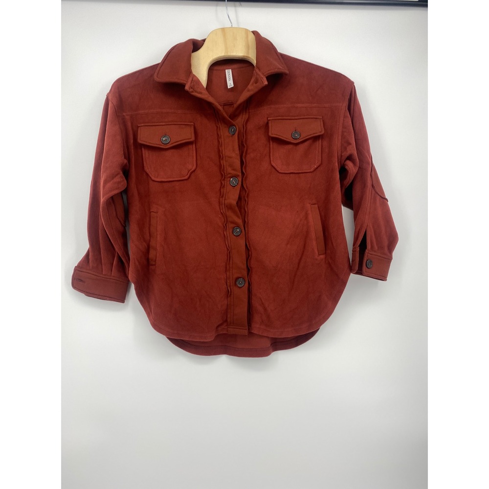 Zenana Fleece Shacket Button Down Shirt Jacket Women Small Rust Orange Pockets